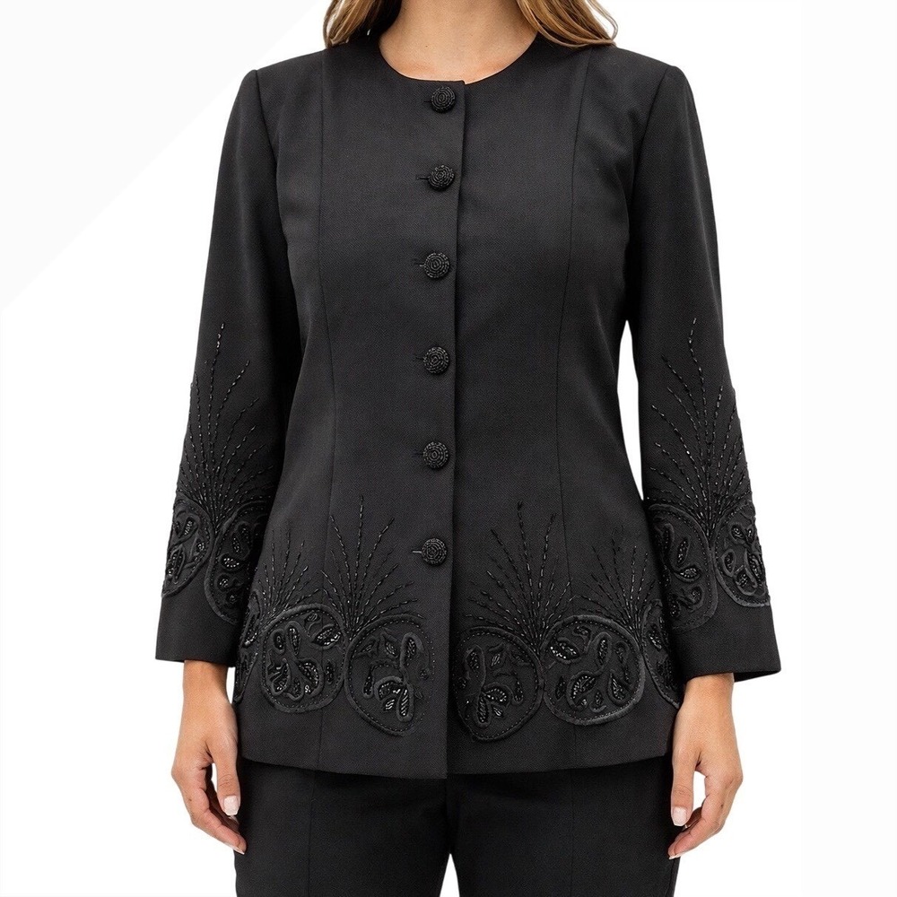 St Anthony Evening Black Beaded Jacket Womens 14 Formal Embroidered Blazer
